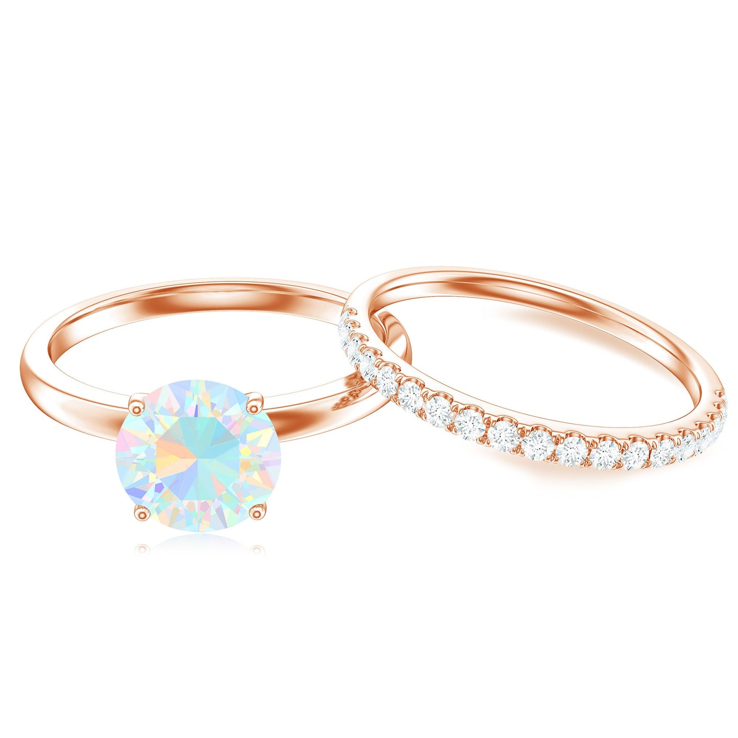 Natural 2 Carat Ethiopian Opal Diamond Solitaire Engagement Wedding Ring Set