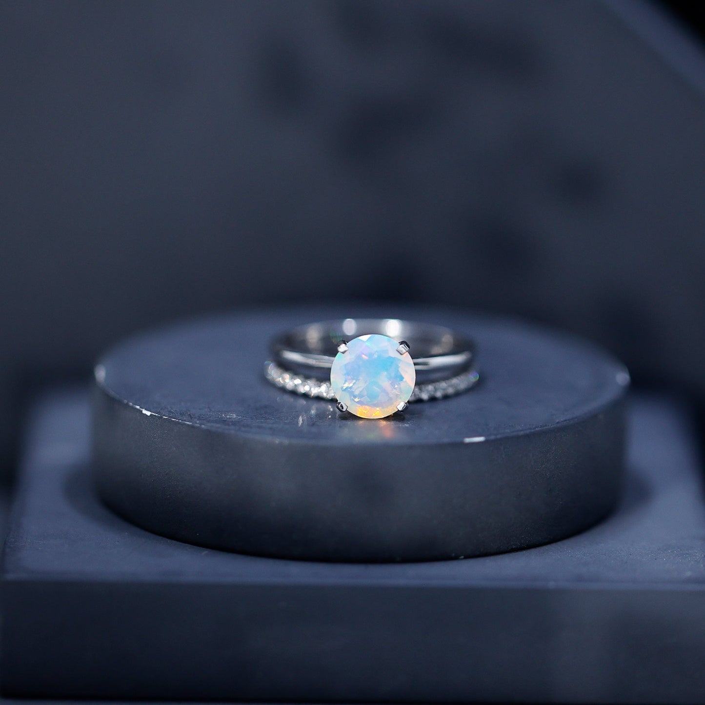 Natural 2 Carat Ethiopian Opal Diamond Solitaire Engagement Wedding Ring Set