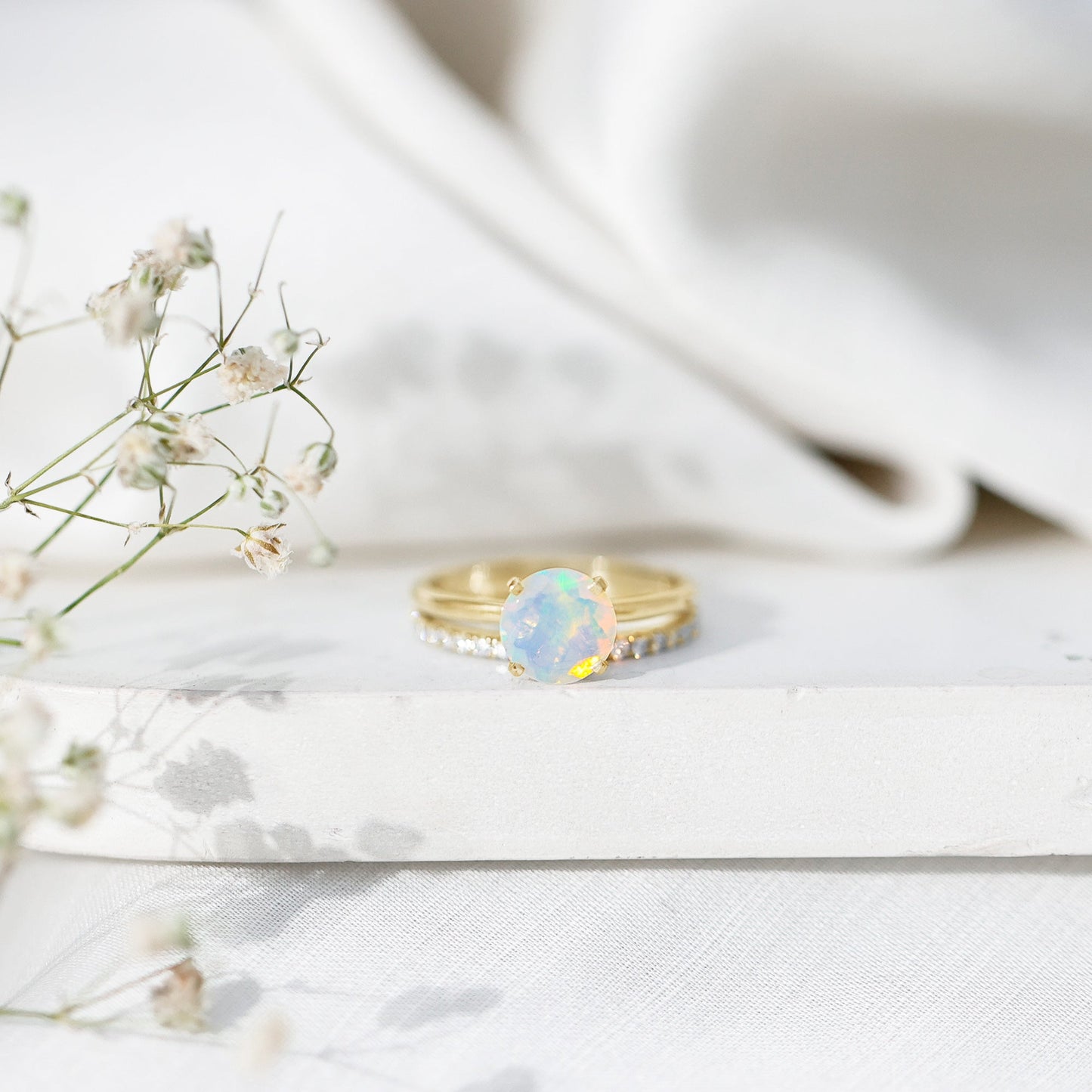 Natural 2 Carat Ethiopian Opal Diamond Solitaire Engagement Wedding Ring Set