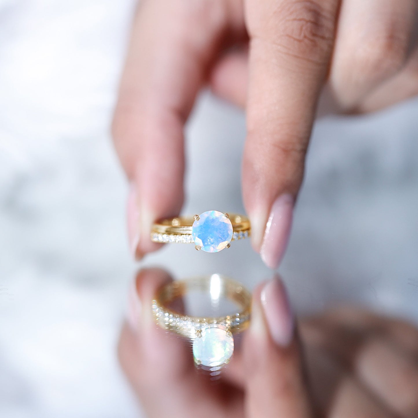 Natural 2 Carat Ethiopian Opal Diamond Solitaire Engagement Wedding Ring Set