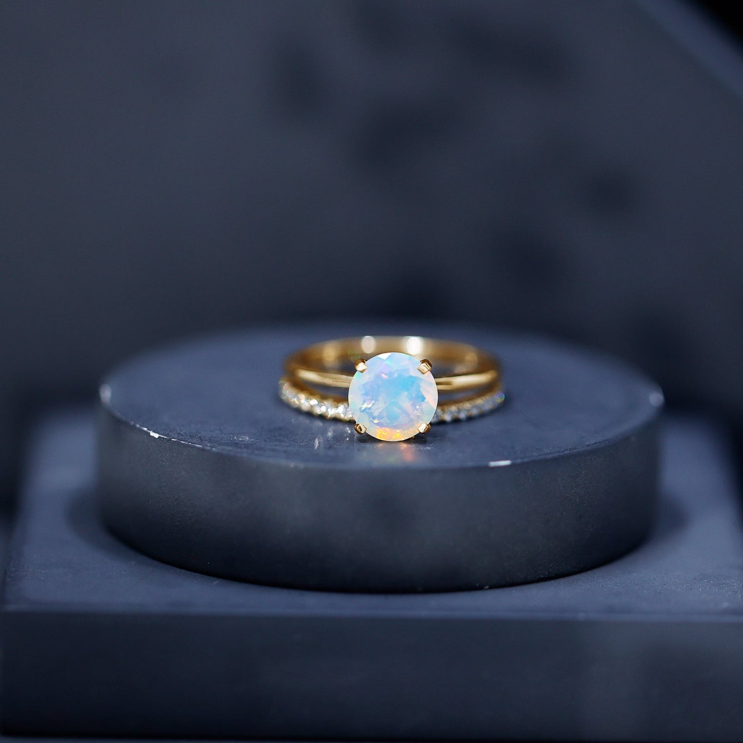 Natural 2 Carat Ethiopian Opal Diamond Solitaire Engagement Wedding Ring Set