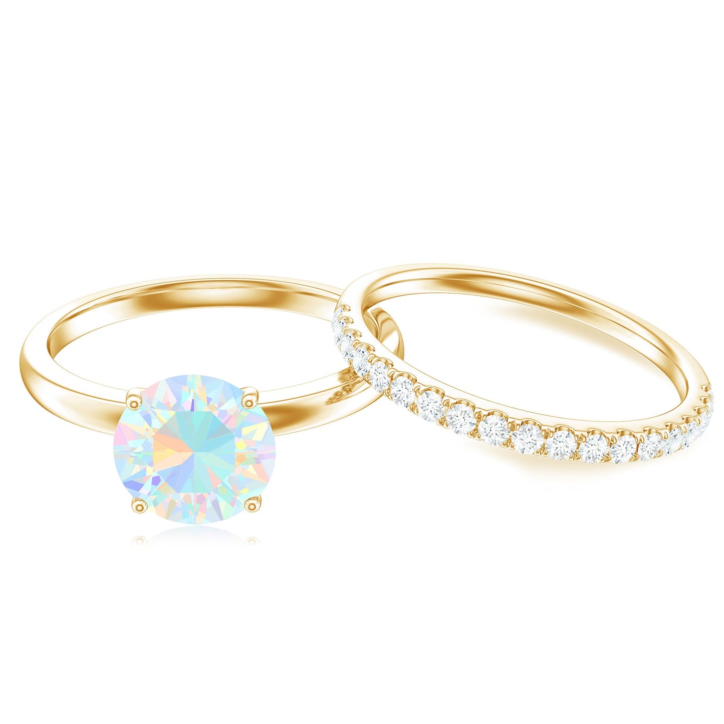 Natural 2 Carat Ethiopian Opal Diamond Solitaire Engagement Wedding Ring Set