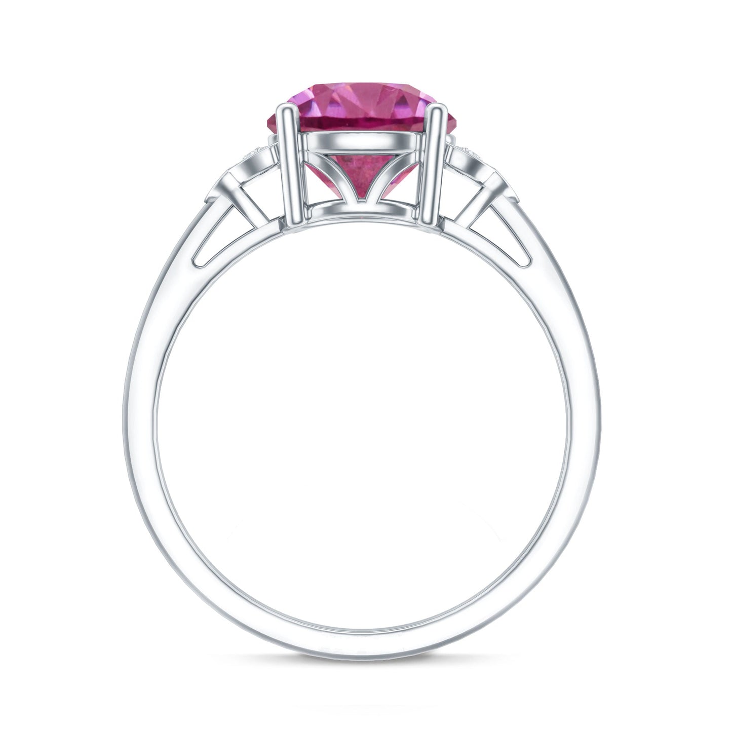 Round Pink Tourmaline Solitaire Engagement Ring with Diamond