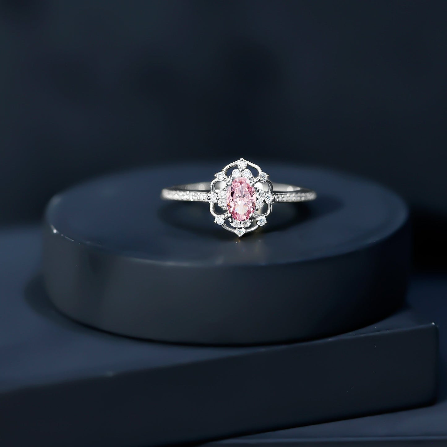 Natural Pink Sapphire Diamond Vintage Engagement Ring in Silver