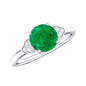 Natural Solitaire Emerald Engagement Ring with Diamond Trio