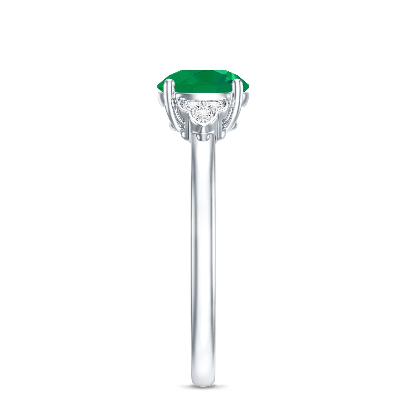 Natural Solitaire Emerald Engagement Ring with Diamond Trio