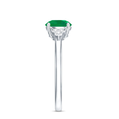 Natural Solitaire Emerald Engagement Ring with Diamond Trio