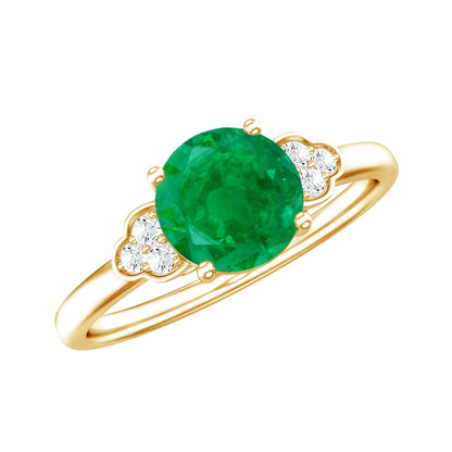 Natural Solitaire Emerald Engagement Ring with Diamond Trio