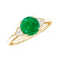 Natural Solitaire Emerald Engagement Ring with Diamond Trio