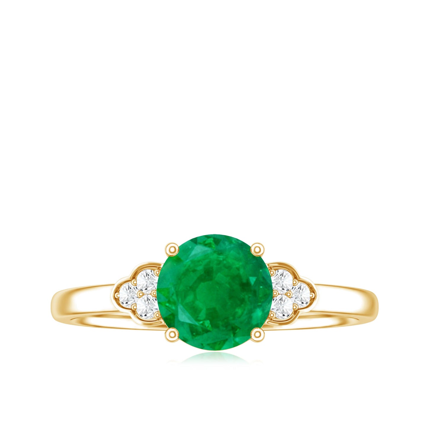 Natural Solitaire Emerald Engagement Ring with Diamond Trio