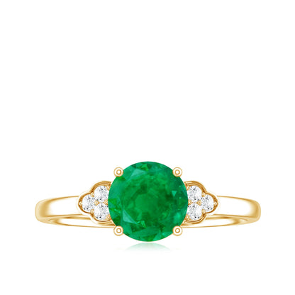 Natural Solitaire Emerald Engagement Ring with Diamond Trio