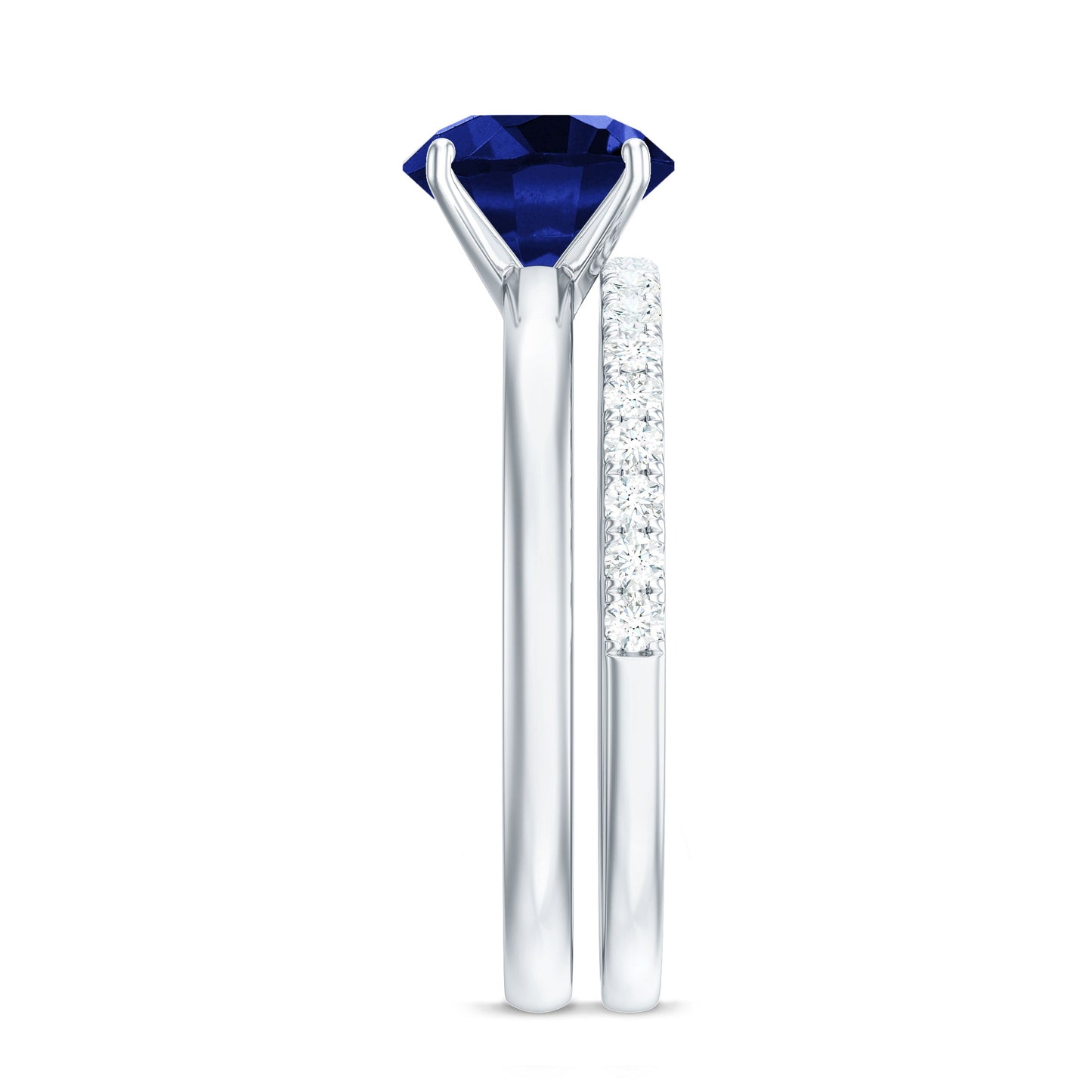 2.7 Carat Round Shape Lab Created Blue Sapphire Solitaire Wedding Ring Set with Diamond Band