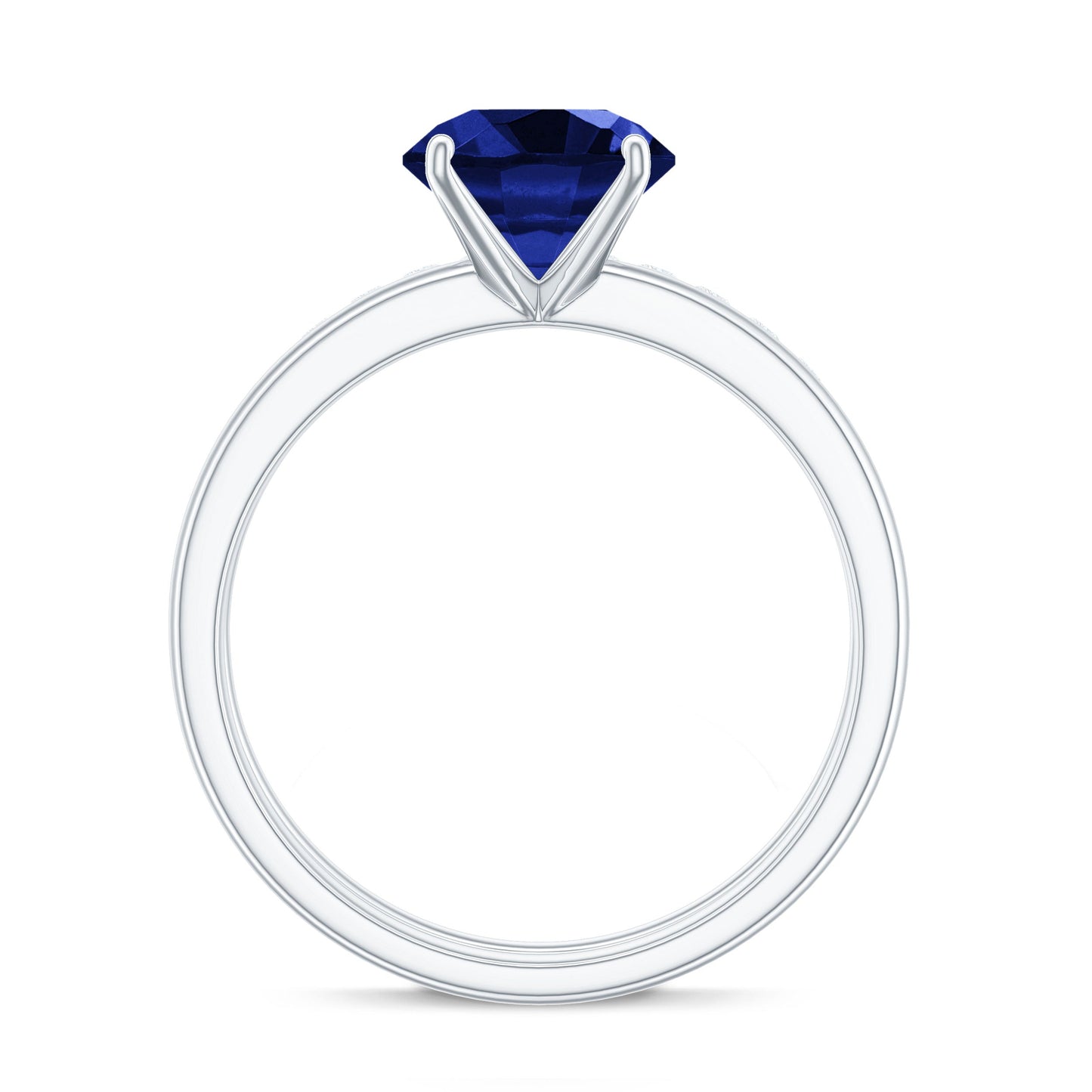 2.7 Carat Round Shape Lab Created Blue Sapphire Solitaire Wedding Ring Set with Diamond Band