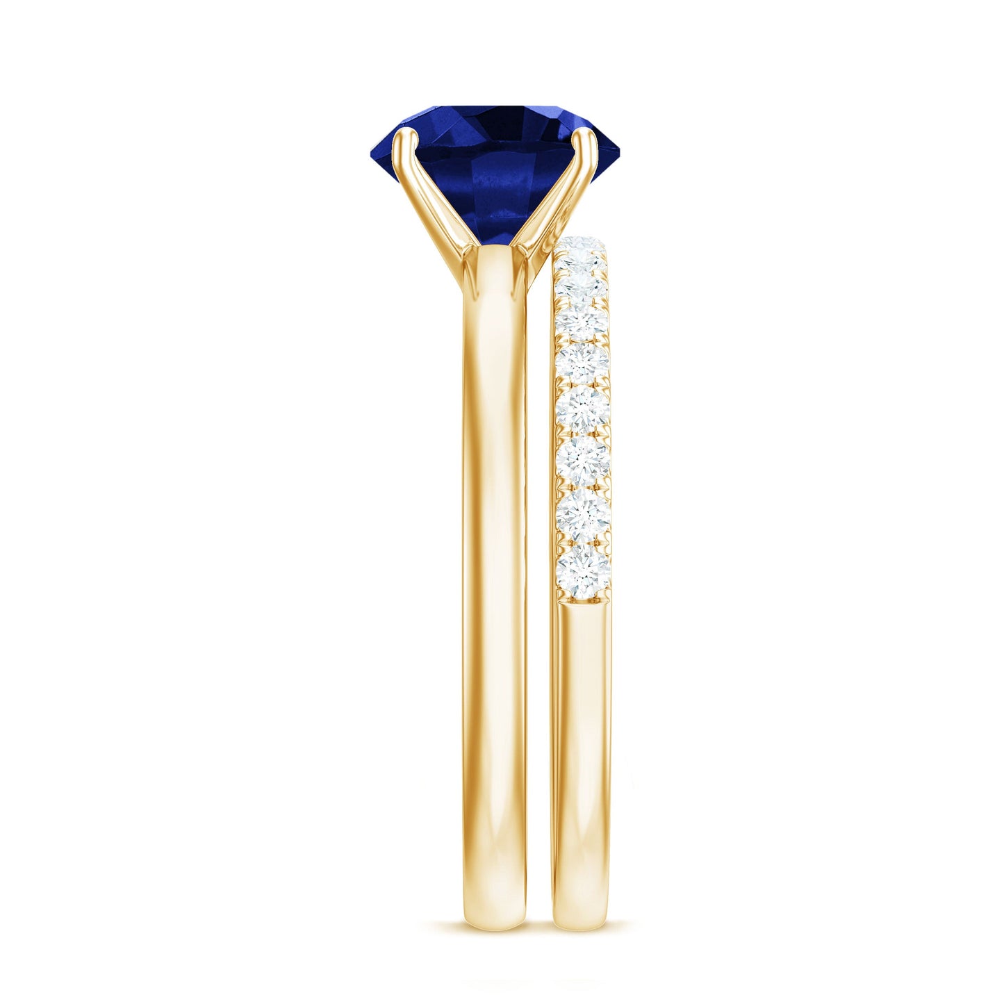 2.7 Carat Round Shape Lab Created Blue Sapphire Solitaire Wedding Ring Set with Diamond Band