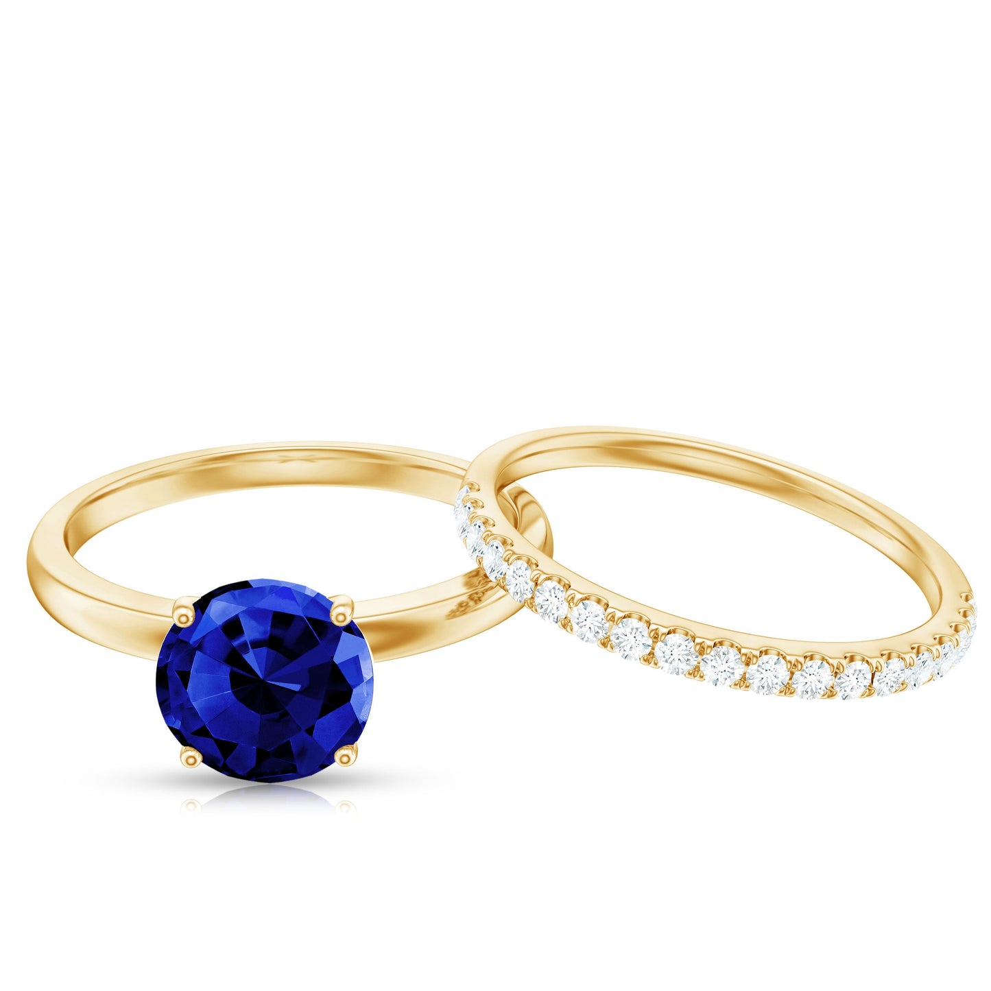 2.7 Carat Round Shape Lab Created Blue Sapphire Solitaire Wedding Ring Set with Diamond Band