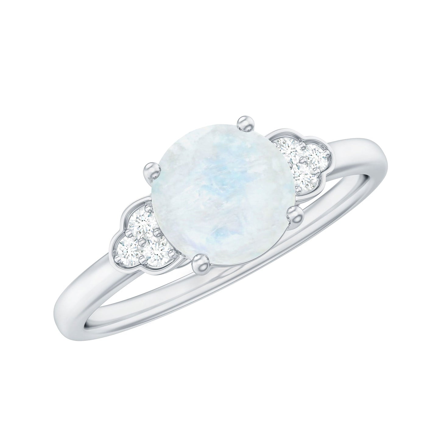 0.8 Carat Moonstone Solitaire Engagement Ring with Diamond Trio
