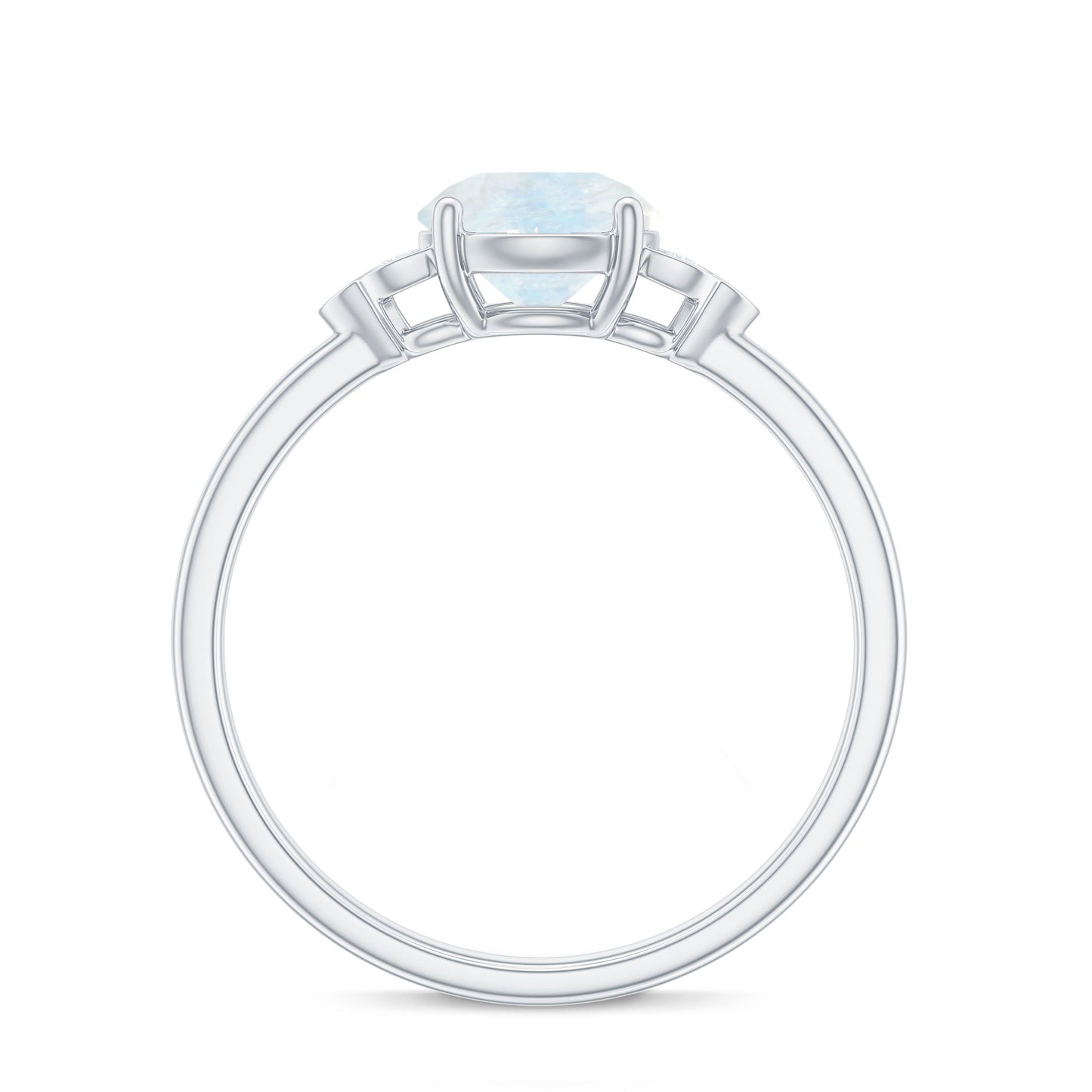 0.8 Carat Moonstone Solitaire Engagement Ring with Diamond Trio