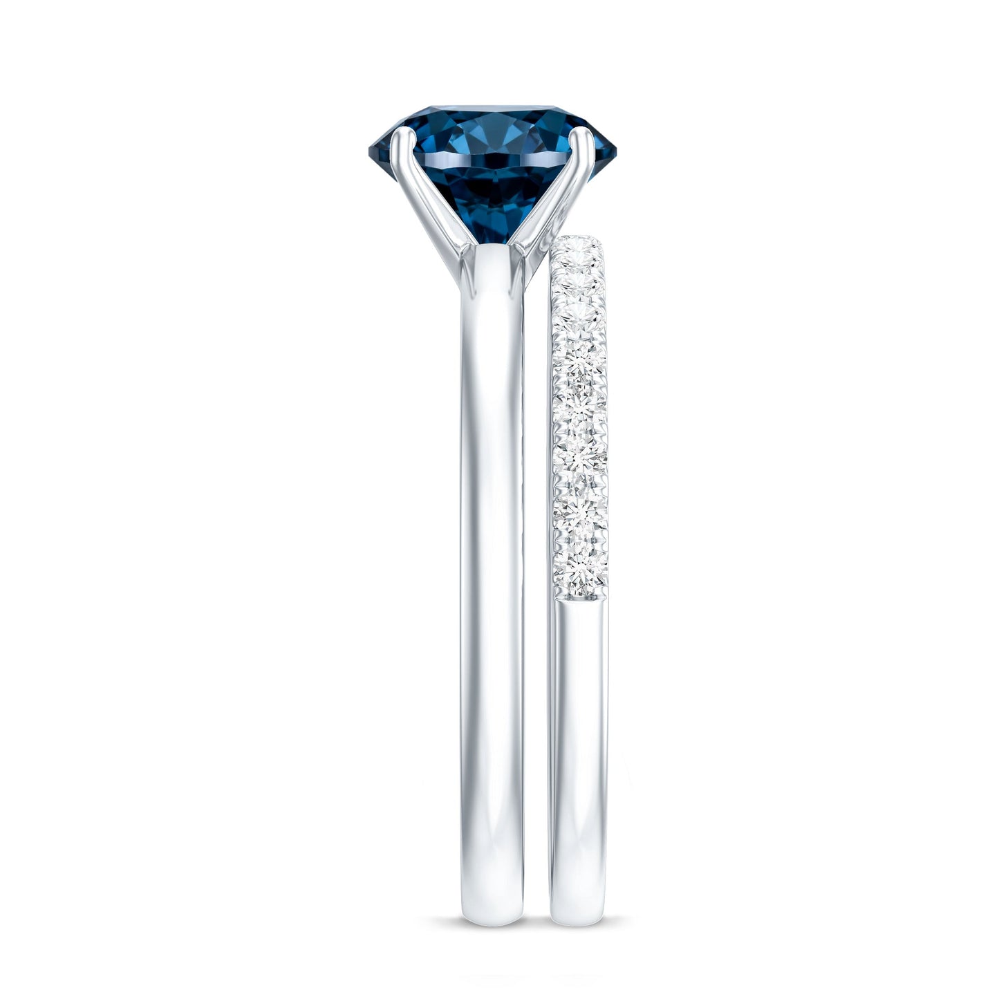 2 Carat Round London Blue Topaz Solitaire Engagement Ring with Diamond Band