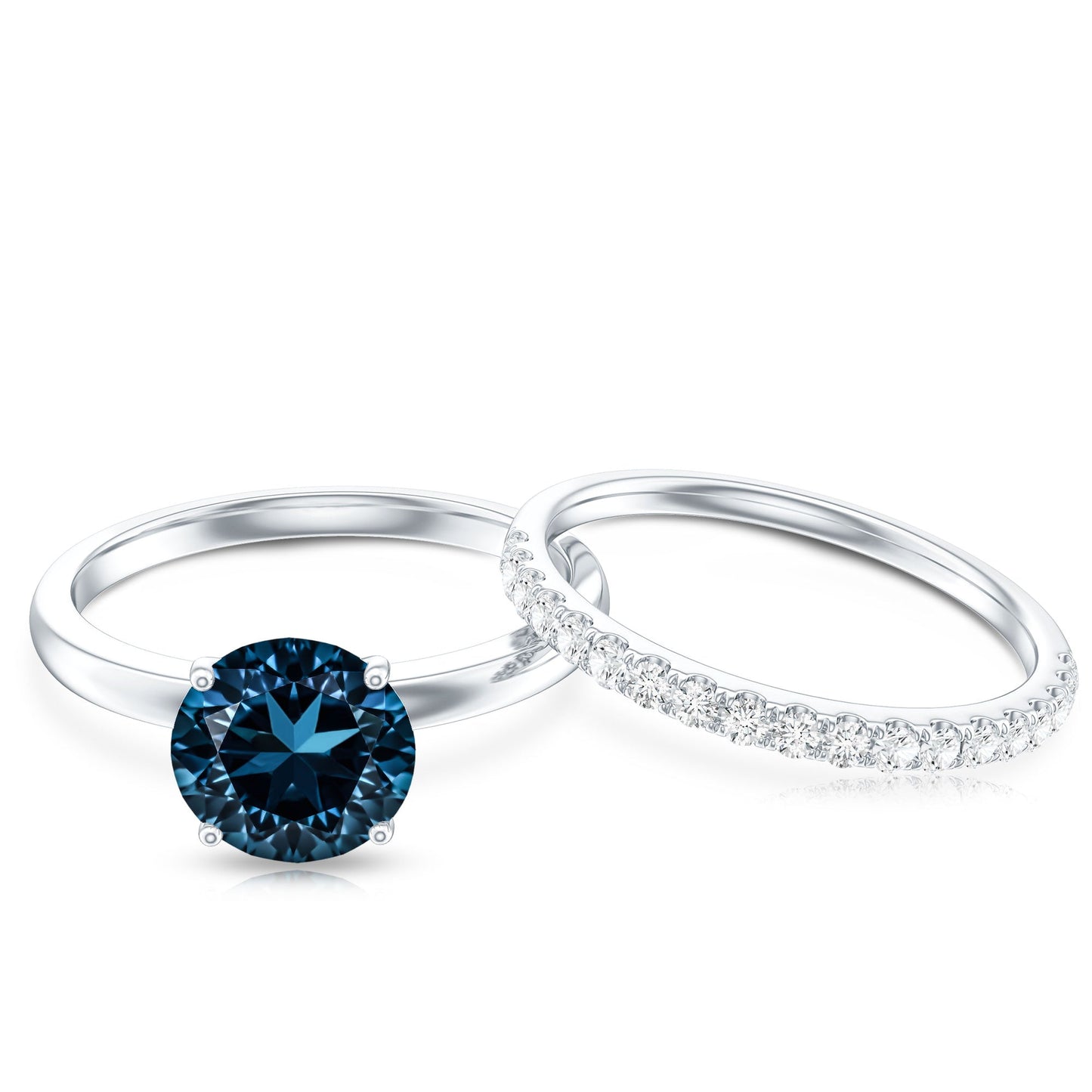 2 Carat Round London Blue Topaz Solitaire Engagement Ring with Diamond Band