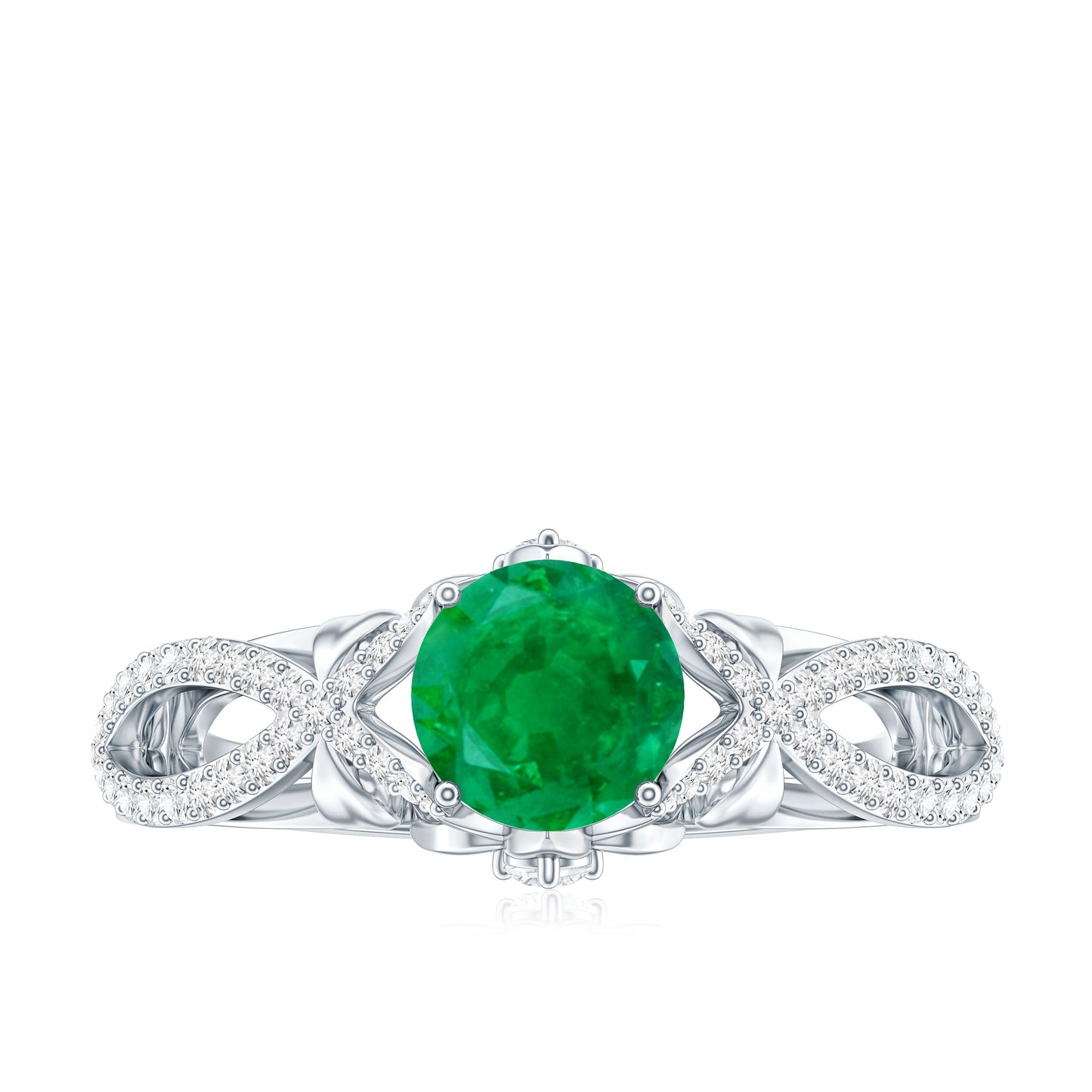 Designer Emerald Crossover Engagement Ring with Diamond
