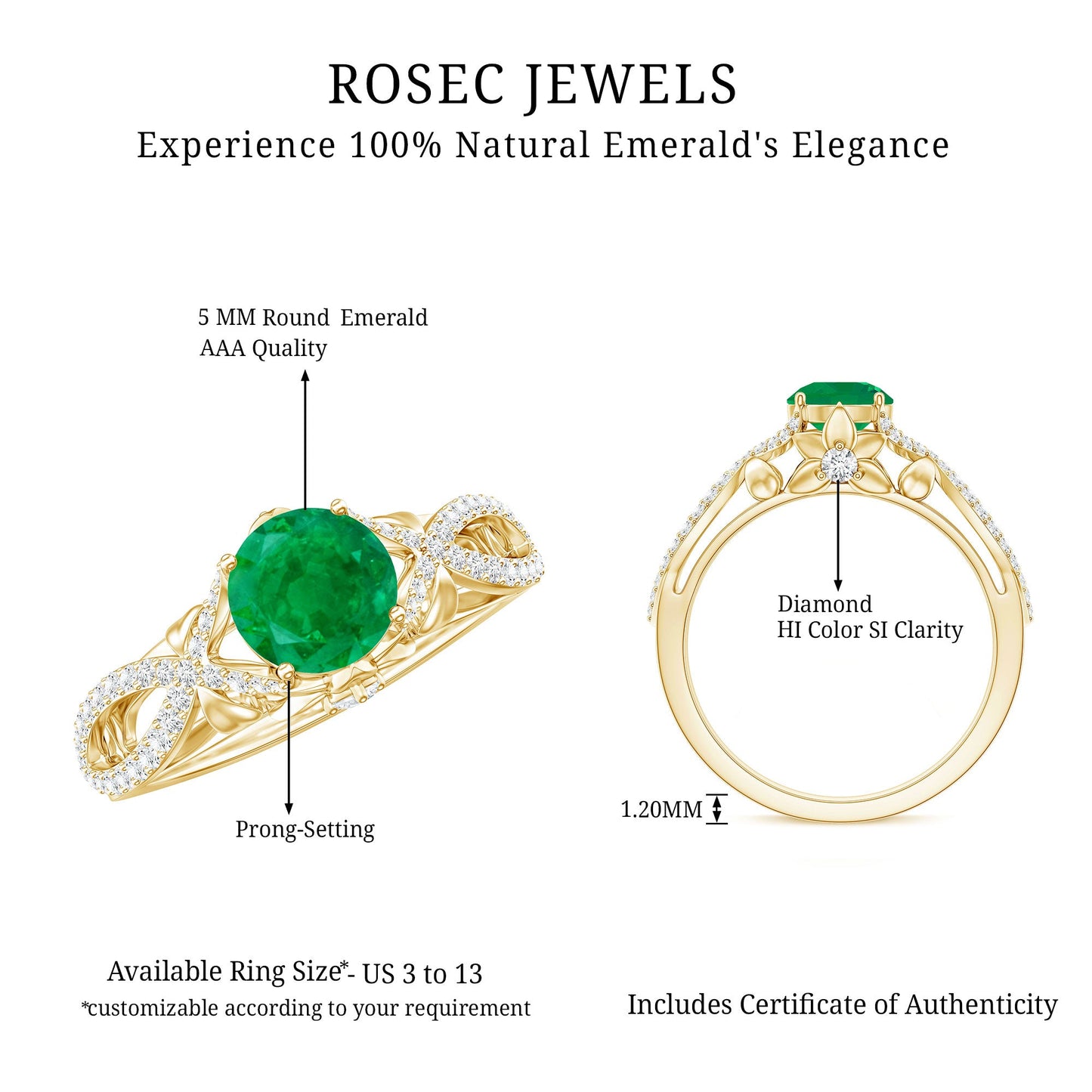 Designer Emerald Crossover Engagement Ring with Diamond