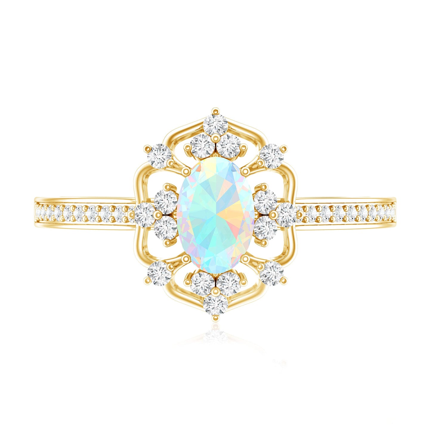 Natural Oval Ethiopian Rainbow Opal Vintage Looking Engagement Ring with Diamond