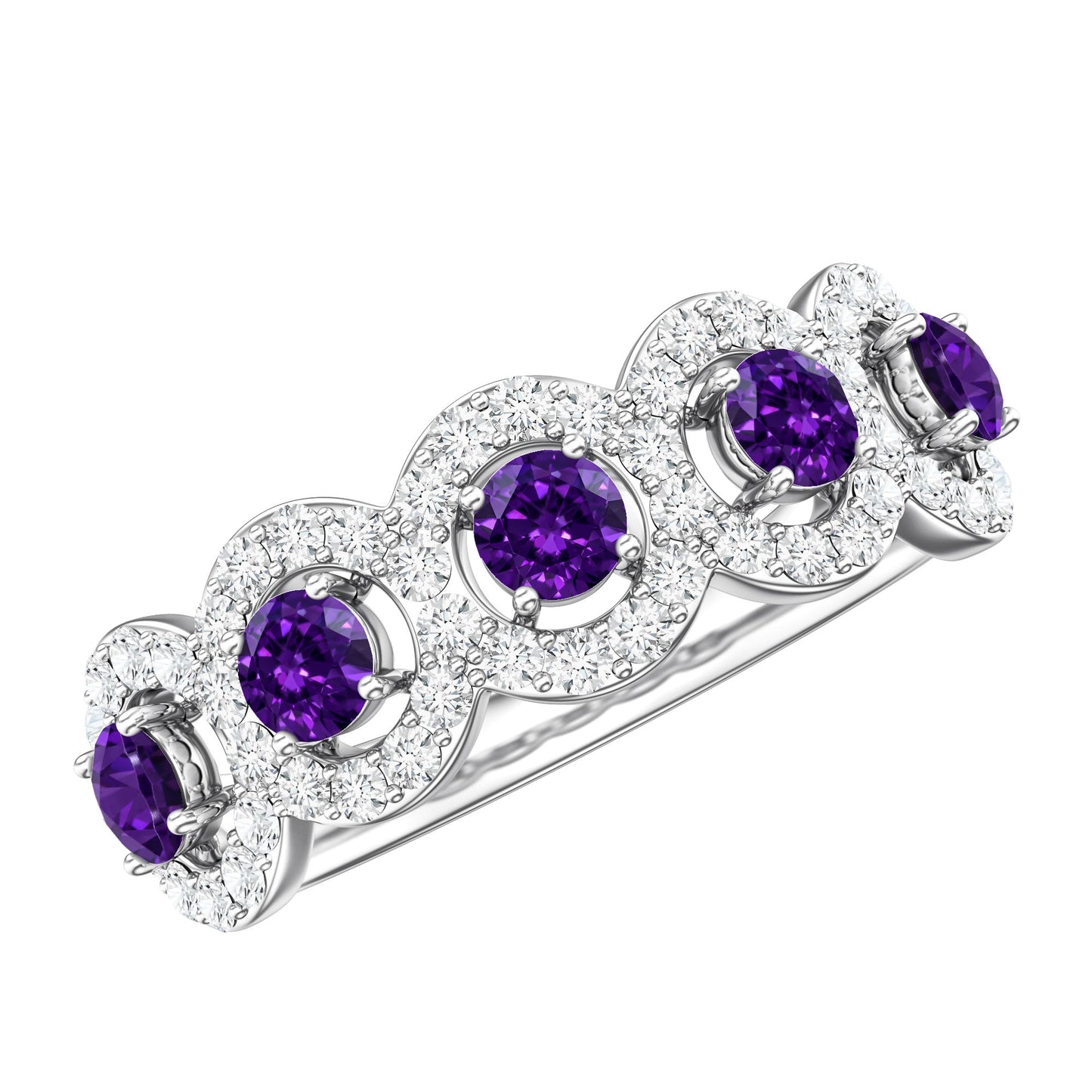 Natural Amethyst Diamond Half Eternity Band Ring for Women