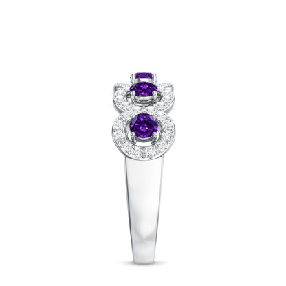 Natural Amethyst Diamond Half Eternity Band Ring for Women