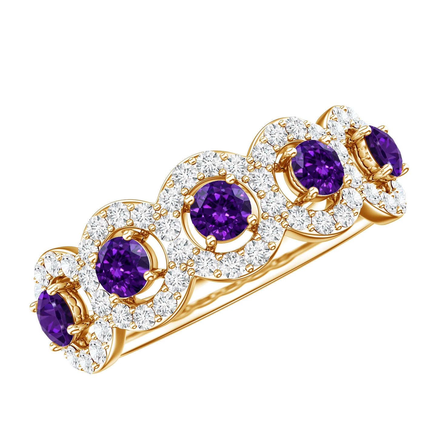 Natural Amethyst Diamond Half Eternity Band Ring for Women