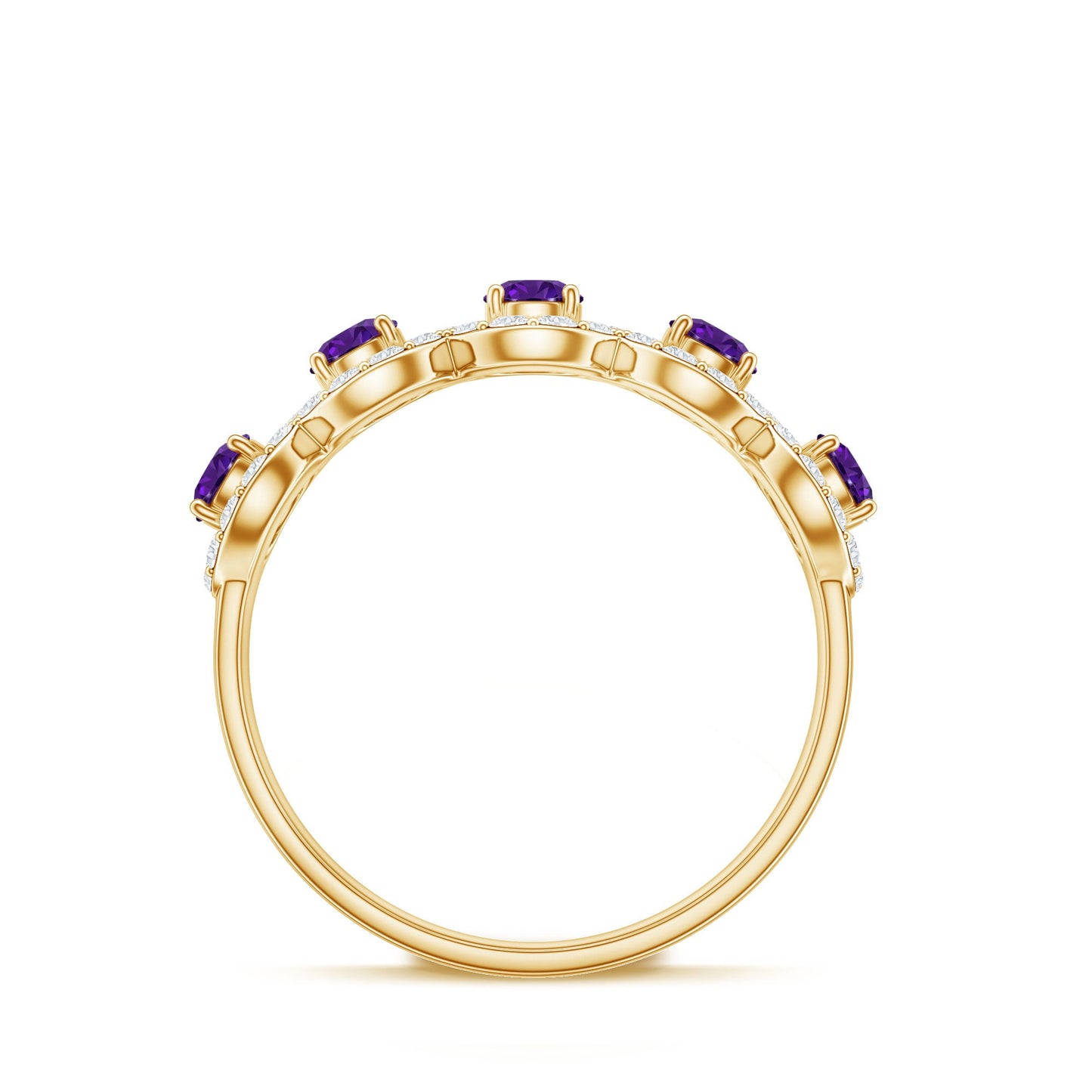 Natural Amethyst Diamond Half Eternity Band Ring for Women