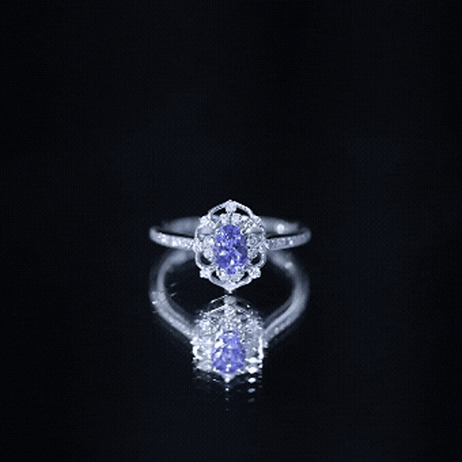 Vintage Looking Tanzanite and Diamond Oval Engagement Ring