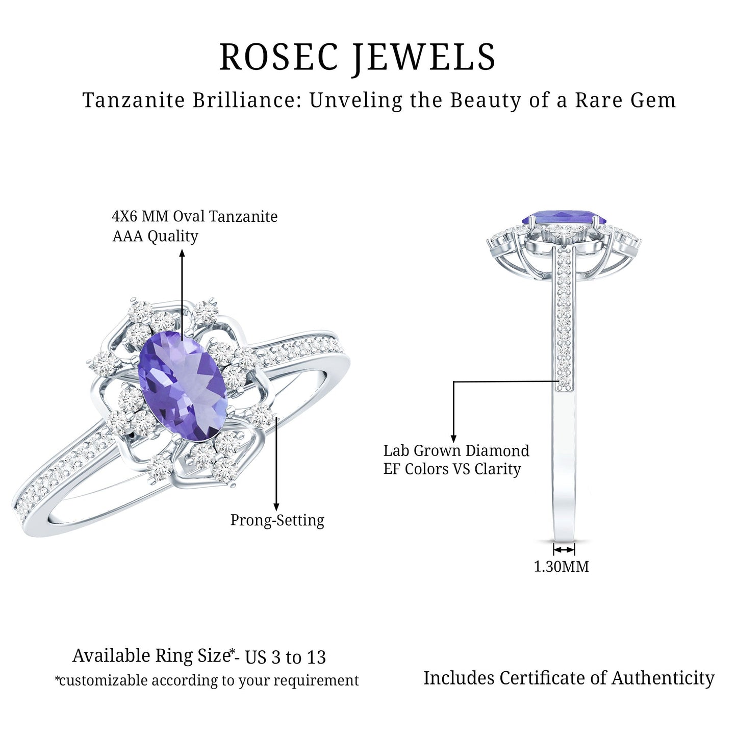 Vintage Looking Tanzanite and Diamond Oval Engagement Ring