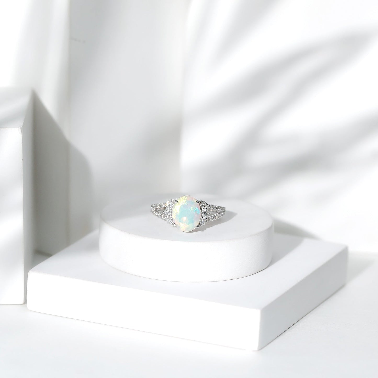 Certified 1.3 Carat Ethiopian Opal Oval Engagement Ring with Diamond
