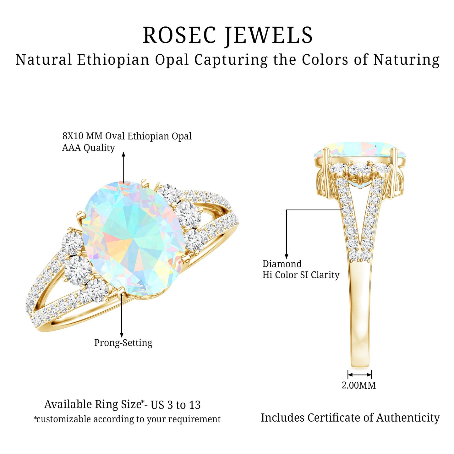 Certified 1.3 Carat Ethiopian Opal Oval Engagement Ring with Diamond