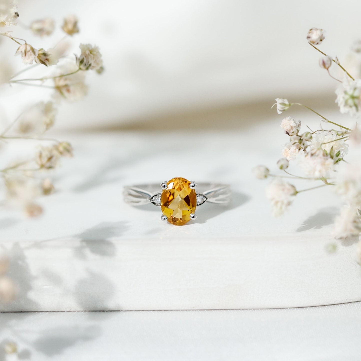 1 Carat Oval Cut Citrine Solitaire Engagement Ring with Diamond