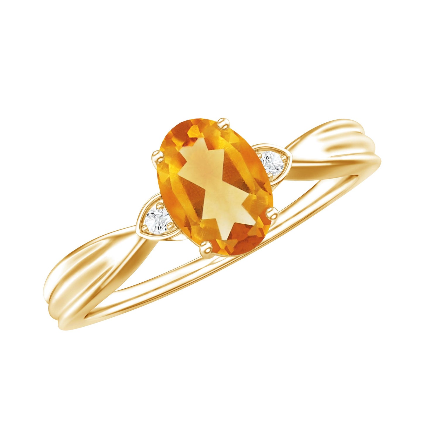 1 Carat Oval Cut Citrine Solitaire Engagement Ring with Diamond