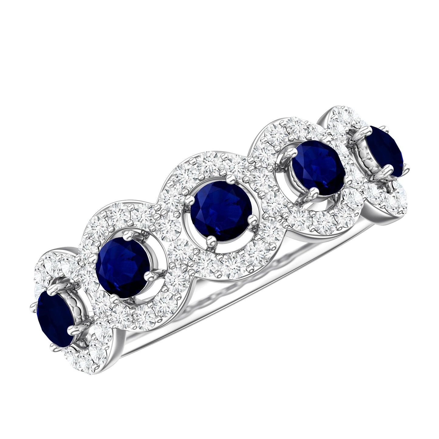 Classic Blue Sapphire Half Eternity Anniversary Ring with Diamond