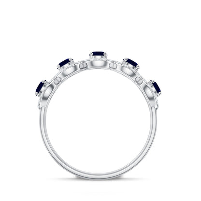 Classic Blue Sapphire Half Eternity Anniversary Ring with Diamond