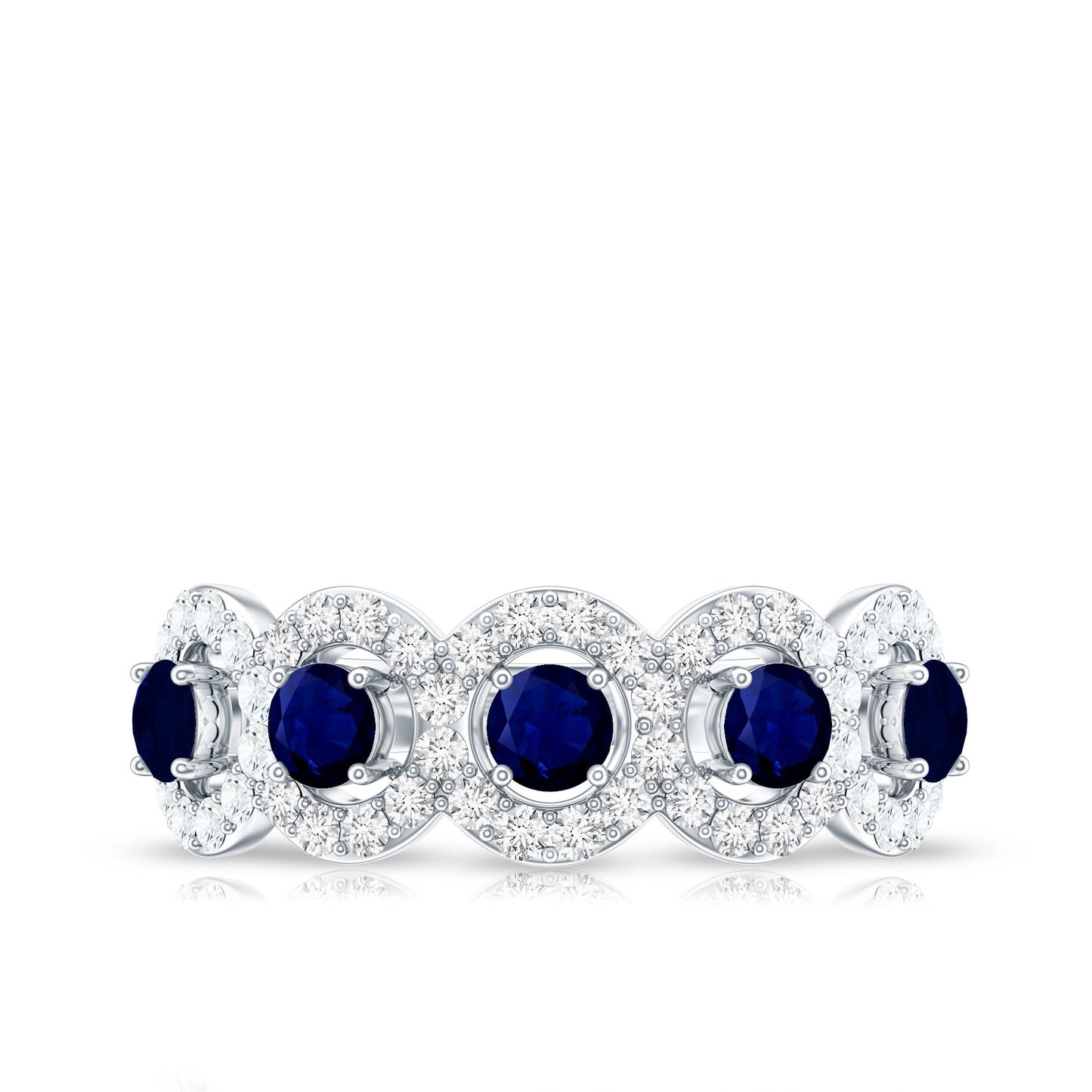 Classic Blue Sapphire Half Eternity Anniversary Ring with Diamond