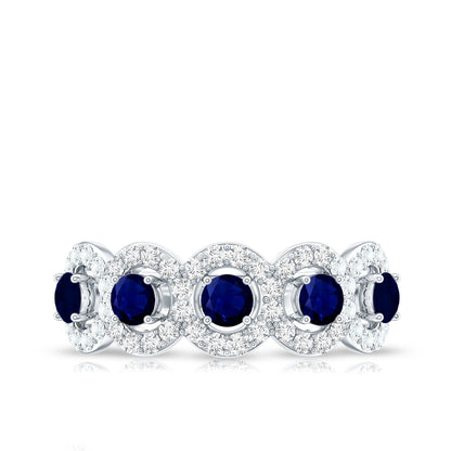 Classic Blue Sapphire Half Eternity Anniversary Ring with Diamond