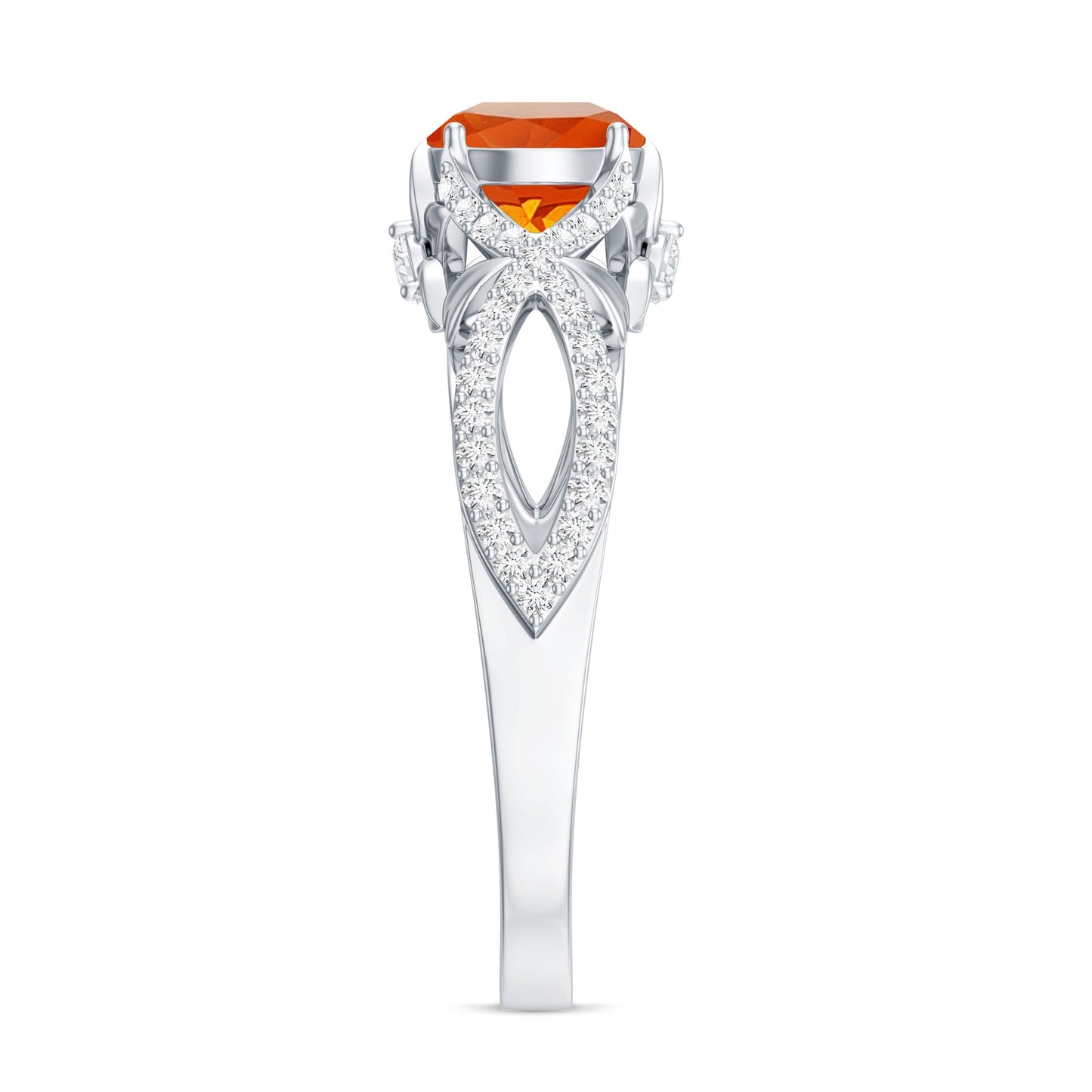 0.7 Carat Fire Opal Crossover Engagement Ring with Diamond