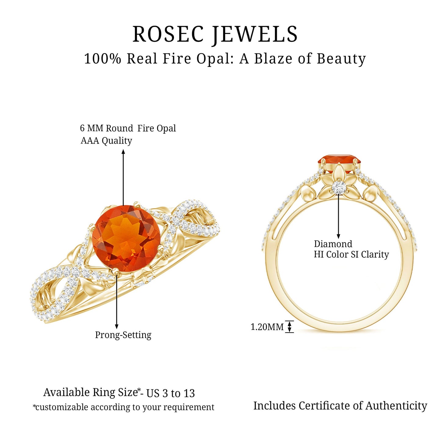 0.7 Carat Fire Opal Crossover Engagement Ring with Diamond