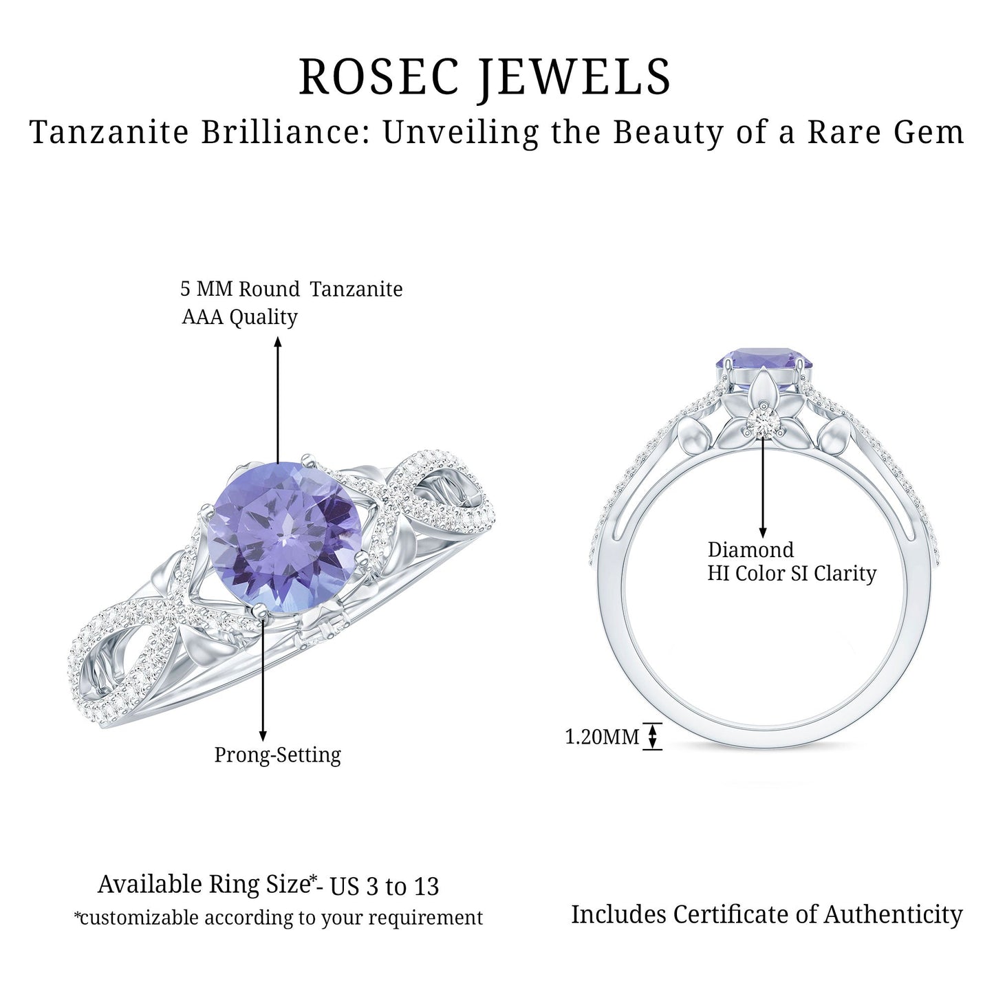 Designer Tanzanite Engagement Ring with Diamond Crossover Shank