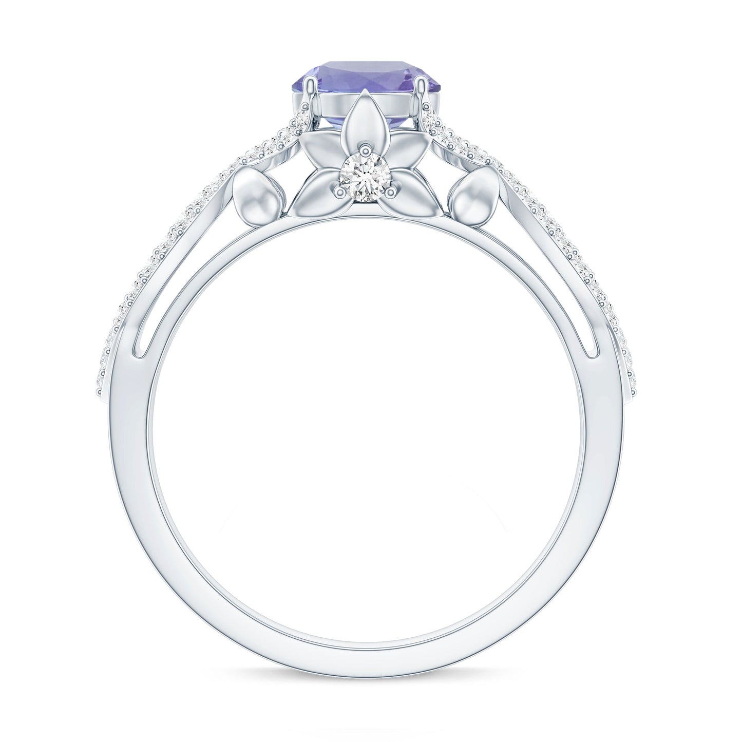 Designer Tanzanite Engagement Ring with Diamond Crossover Shank