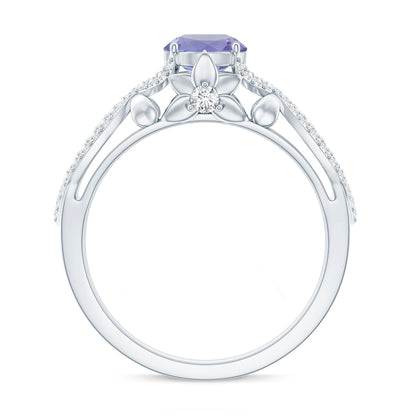 Designer Tanzanite Engagement Ring with Diamond Crossover Shank