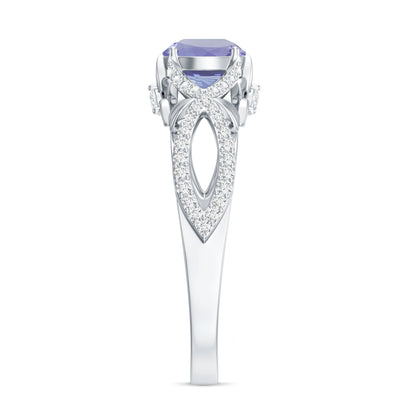 Designer Tanzanite Engagement Ring with Diamond Crossover Shank