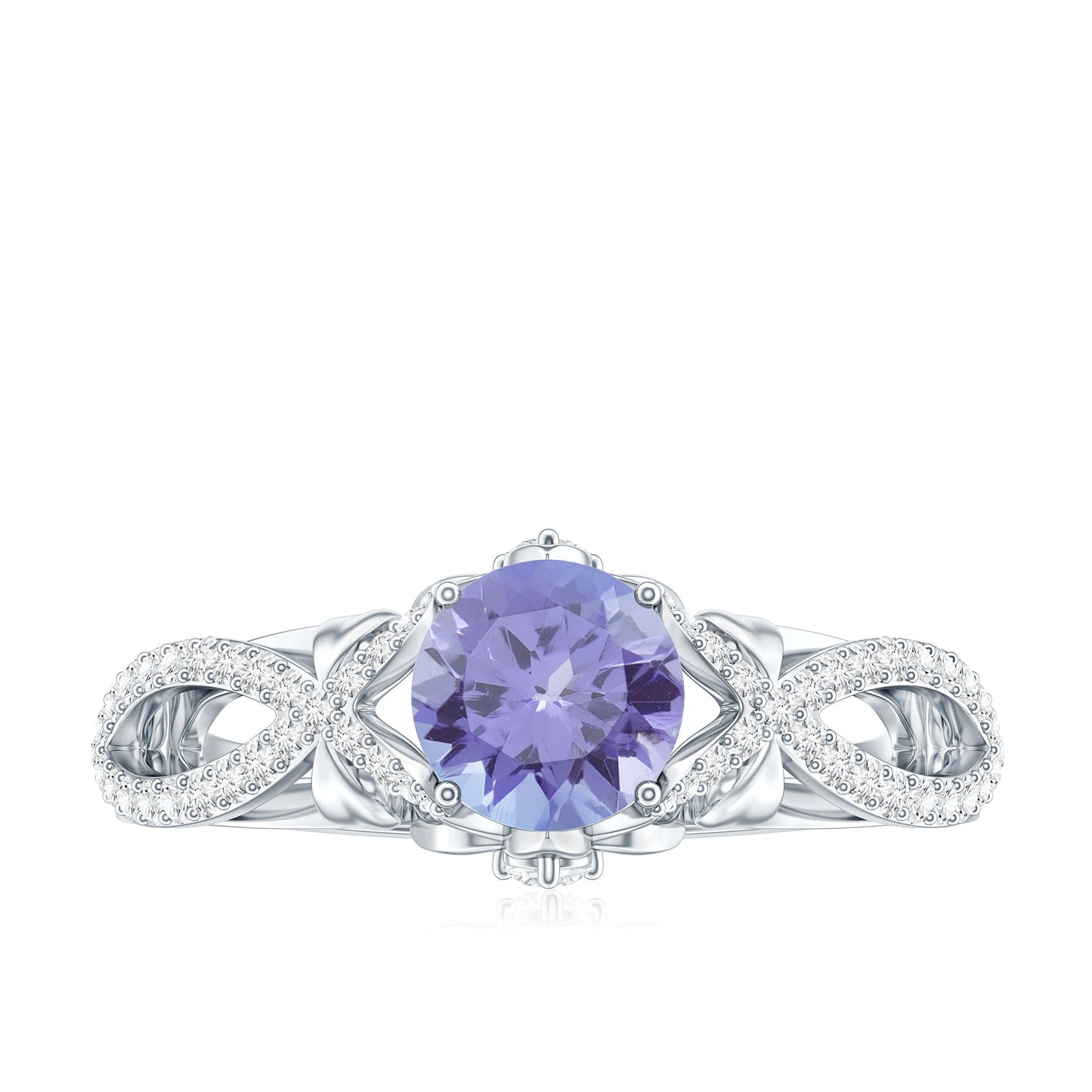 Designer Tanzanite Engagement Ring with Diamond Crossover Shank