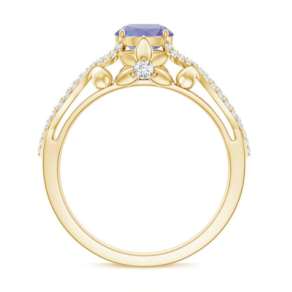 Designer Tanzanite Engagement Ring with Diamond Crossover Shank