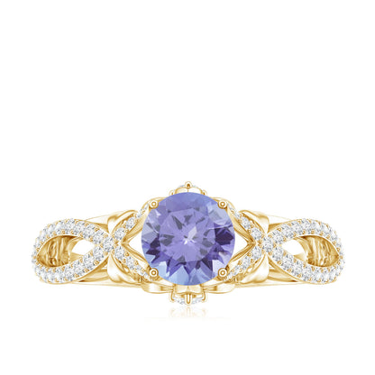 Designer Tanzanite Engagement Ring with Diamond Crossover Shank