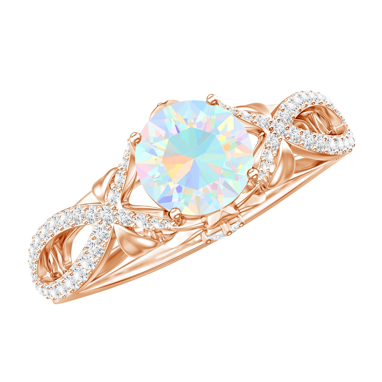 Ethiopian Opal and Diamond Engagement Ring with Crossover Shank